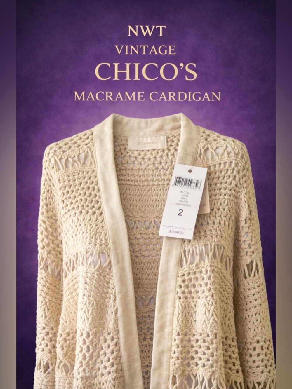 Chico's Beige Openwork Crochet Cardigan